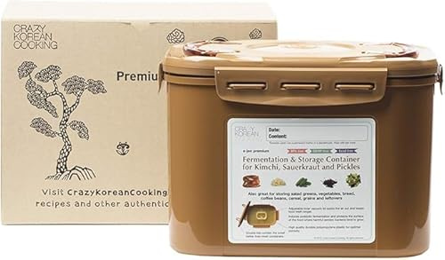 Crazy Korean Cooking Premium Gär- und Vorratsbehälter für Kimchi, Sauerkraut mit innerem Vakuumdeckel, sandbraun, 8,5 L