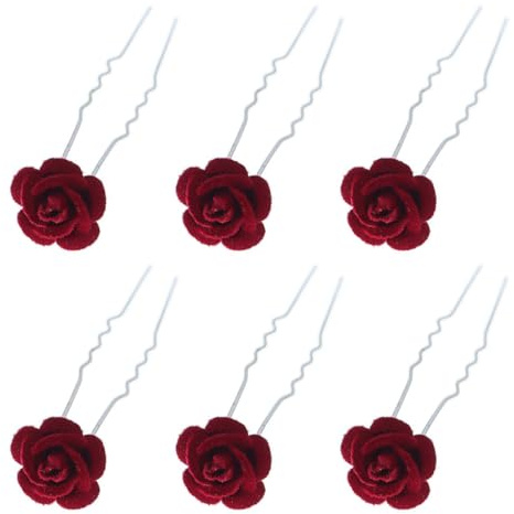TOYANDONA 6pcs Épingles à Cheveux en Tissu Forme en U Roses Rouges Vintage, Accessoires pour Cheveux pour Femmes, Pratique pour Coiffure, pour Occasions Spéciales