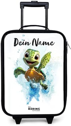 NoBoringSuitcases© Kinderkoffer Klein Personalisiert mit Name Rollkoffer | 48x31x19 cm - Kleiner Kinder Koffer mit LED Rollen für Kind Suitcases Schildkröte - Wasser - Grün