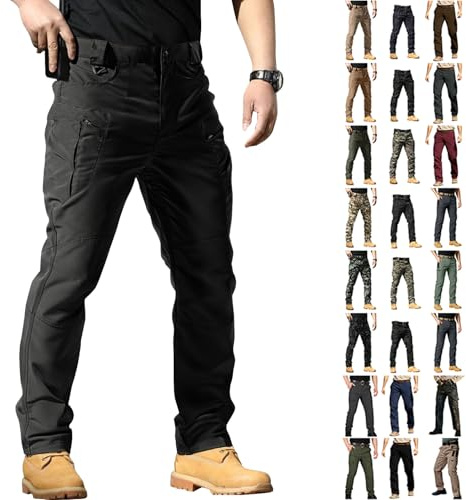 Générique Pantalon de Travail Homme Cargo Multipoches avec Genouillères Taille Elastique Extensible Résistant Durable Séchage Rapide Léger Tactique Militaire Treillis Randonnée Chasse Moto