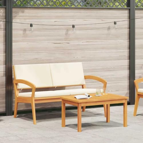 LoogCape Bistrogarnitur mit Kissen 2-teilig, Öl-Natur Massivholz Akazie, Gartenmöbelset für Terrasse, Balkon und Außenbereich, robust und langlebig