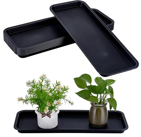 INTERWARM 10 Stück Rechteckige Untersetzer Aus Kunststoff Für Pflanzen Schwarze 39.8x15.3cm Große Tropfschale Aus Kunststoff Für Pflanzen Geeignet Für Drinnen Und Draußen Blumentöpfe Garten