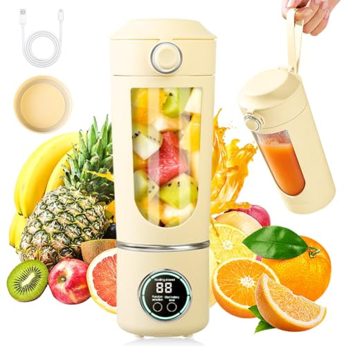 Mixeur portable de 700 ml - Petit presse-agrumes rechargeable - Avec 12 lames en acier inoxydable - Mini blender pour smoothies et shakes - Extracteur de jus portable pour voyage/bureau/sport (beige)