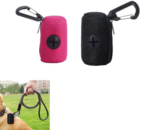 Distributeur Sac à Crotte,2 Pièces Distributeur de Sacs à Crottes Chien en Tissu Maillé avec Fermeture Éclair Mousqueton Porte Sac Portable pour Laisse Idéal pour Promenades Voyages Voiture