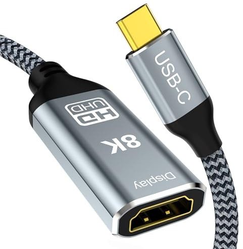 Adaptador USB C a HDMI2.1, cable hembra tipo C a HDMI, 8K@60Hz 4K@144Hz Compatible con MacBook Pro / Air, iPad Pro, iPhone 17 16, HDCP 2.3 y HDR10, 48Gbps, XPS, Galaxy S22, Monitor de juego