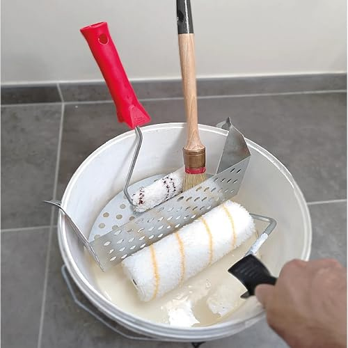 Le Pratiq'Brosse R230G XL, Porte-Pinceaux et Rouleaux 2-en-1 pour Seau Rond, Acier Galvanisé, Grille d'Essorage et Égouttoir Intégré, Rouleaux jusqu'à 180 mm