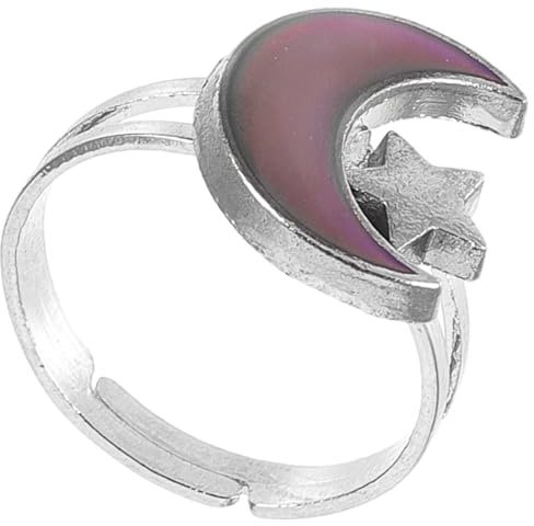 PLAFOPE Bague d'Humeur Lune pour Femmes, Anneau Étoile Argenté Métal Rings