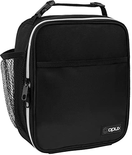 opux Premium Insulated Lunch Box, Soft School Lunch Bag for Kids Boys Girls, Leakproof Small Lunch Pail Men Women Work, Reusable Compact Cooler Tote Lunchbox for Office Adult, Black