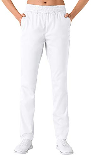 CLINIC DRESS Hose für Damen und Herren, lässige Beinweite, Rundumgummibund mit Kordeldurchzug, 2 Seitentaschen, Schrittlänge ca. 82 cm. 50% Baumwolle, 95 Grad Wäsche weiß, M
