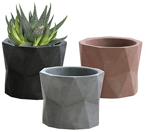 Olly & Rose Set di 3 vasi per piante - Fioriere da interno geometriche grigio scuro naturale, grigio chiaro, rosa terra - Vasi per erbe grasse cactus..