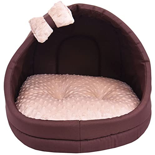 Z4L WauWau Katzen und Hundehöhle gemütlich Farbe beige Minky, braun Hundehütte Katzenhütte 45cm x 45cm Höhlenbett Kuschlig