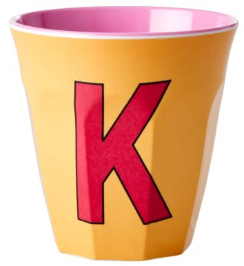 RICE DK - Taza de melamina (tamaño mediano), color albaricoque con letra K