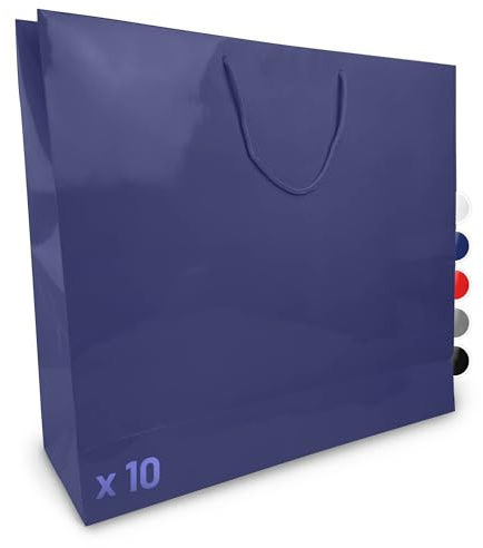 Verpackungswelt Geschenk-Tüten 10 Stück | Glänzende Papier-Tüten mit Henkel | Geschenk-Tüte 60x15x50 cm | Papier-Tüte ideal für Geburtstag, Weihnachten, Einzug & Mitbringsel | Blau