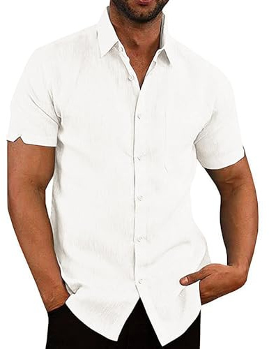 Glacspyg Camisa de Lino para Hombres de Manga Corta - Casual de Trabajo para Vacaciones, Verano y Playa