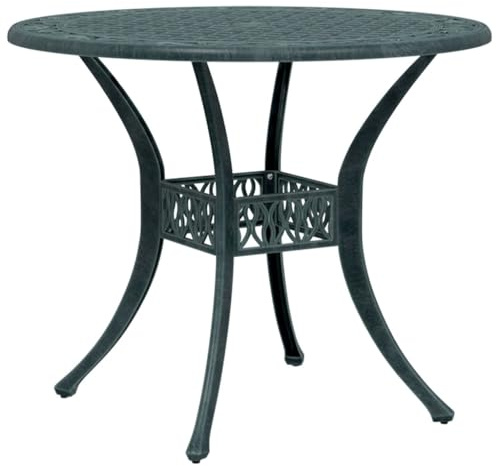 vidaXL Gartentisch, Terrassentisch mit Schirmloch, Esstisch für Indoor Outdoor, Gartenmöbel Tisch Rund, Grün Ø90x75cm Aluminiumguss