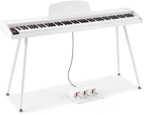 MUSTAR 88 Key Piano Keyboard for Beginners, Full-Size Digital Piano 88 Semi Weighted Keys with 3-Pedal Unit, Portable Electric Piano with Built-In Speakers, USB/MIDI Connecting (White)