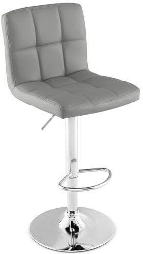 COSTWAY Barhocker, Barstühle 65-85 cm Höhenverstellbar aus Kunstleder, Sitzhocker mit Rückenlehne & Fußstütze, Küchenhocker für Esszimmer, Bar, Zuhause, 150kg Belastbar (1 er Set,Grau)