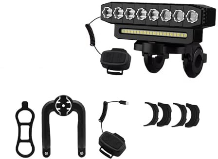 Phare Avant Moto Phare Lumière Avant Pour Vélo 5/8 LED Rechargeable Via USB 130 DB Avec Sonnette De Vélo Et 6 Modes D'Éclairage(8 LED)