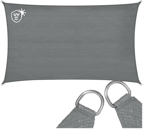 tectake® Tenda Parasole Rettangolare, Materiale HDPE Resistente con Protezione UV, Vela Ombreggiante Impermeabile per Giardino, Terrazzo Piscina, Cortile, Telo Ombreggiante Esterno - Grigio - 3 x 5 m