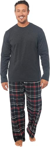 MICHAEL PAUL Mens Soft Jersey Pyjamas PJ Sets Nightwear Sleepwear Loungewear Modern Set & Check Bottoms Pyjama for Men Gifts for Him