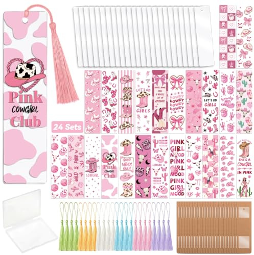 peacoblue Acryl Lesezeichen Bastelset, Rosa rodeo girl Bookmarks Set | 121-teiliges DIY Set mit UV DTF Folien,Wasserfeste Lesezeichen Herstellung für Lesen,Schule,Klassenaktivitäten