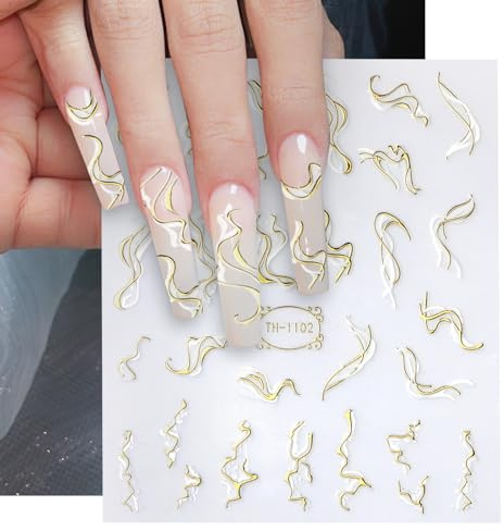 XRVRILE 2 Blatt Nagelsticker Gold und Eine Pinzette, Streifen Linie Nagelaufkleber Selbstklebend Nagel Aufkleber Nägel Art Stickers Nailart Nageldesign Nagelkunst Nägel DIY Dekoration