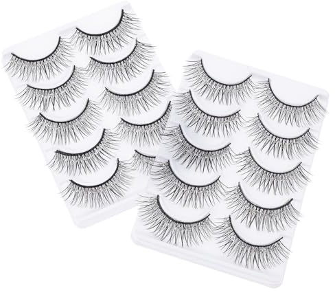 VALICLUD 10 Pairs Natural Artificial Eyelashes with Transparent Band Soft Curl Volume Lashes for Comfortable Eye Makeup Dense Featherweight Flared Effect Suitable for Daily Wear and Eyelash