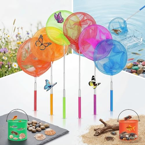 8 Pack Telescopic Butterfly Nets,Extendable Fishing Nets for Kids,37 to 86cm Long for Children Catching Little fish,Crabbing Insects Bugs Bird,Enjoy Beach,Garden,Pond Dipping,Rock Pool Outdoor