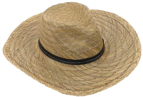 Generisch Strohhut Herren mit Breiter Krempe UV Sonnenschutz Sommerhut für Strand und Outdoor mit Kinnband Gewebt Kopfweite 58 60cm