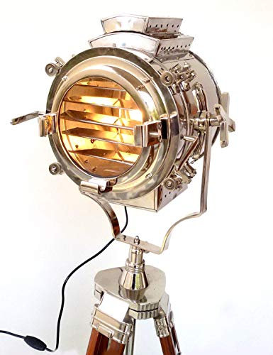 Lámpara de pie de madera con trípode náutico