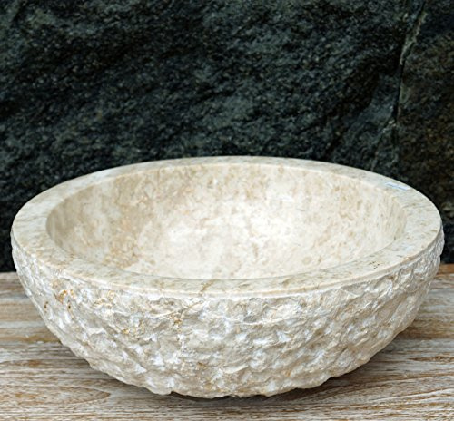 Guru-Shop Vasque à Poser en Marbre Massif Rond, Cuvette de Lavabo, Lave-mains en Pierre Naturelle - Ø 40 cm Modèle 1, Beige, Lavabos, Lavabos Baignoires