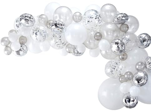 Ginger Ray Silver DIY Balloon Arch Kit Party Decorations 70 Assorted Pack, 8 x 12 Inch