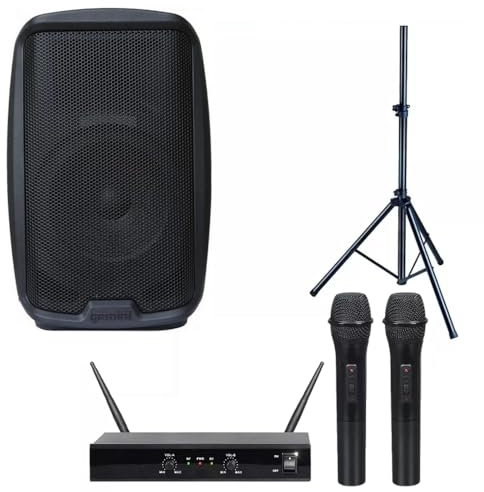 IMPIANTO AUDIO 846 PACK composto da diffusore 8 500watt, stativo e coppia microfoni wireless per karaoke, feste, animazione e altro