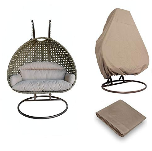 Island Gale® Luxury 2 Person Outdoor, Patio, Hanging Wicker Swing Chair ((2 Person) X-Large-Plus, Latte Rattan/Latte Cushion with Free Cover)