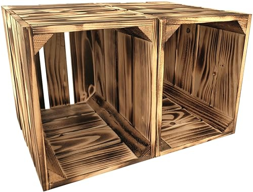 2er Set Holzkiste Klein Aus Holz - massive Weinkisten Vintage 25x20x30cm - Holzbox Für Aufbewahrung, Holzregal - Robuste Obstkisten & Apfelkisten - Deko Kiste Für Küche, Wohnzimmer - Kiste Geflammt