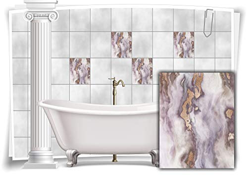 Medianlux Fliesen-Aufkleber Folie Marmor Öl Ölfarben Abstrakt Grau Creme Gold Bad WC Deko Küche, 12 Stück, 20x25cm m23m67h-139029