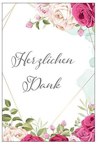 6 Premium Dankeskarten (Klappkarten) mit 6 weißen Umschlägen, Danke, Dankeschön, Karten, Dankekarten, Hochzeit, Geburt, Baby, Taufe, Abschied, Geburtstag, Jubiläum Blumen Blumenmotiv