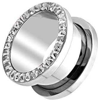 Piercingfaktor Flesh Ohr Tunnel Piercing mit Kristallen und Ferido Epoxy Schutzschicht