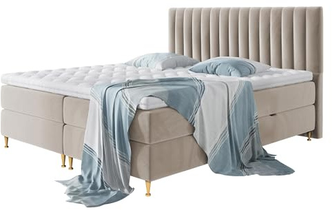 Mirjan24 Boxspringbett Nerpa, Doppelbett mit Topper und Matratze, Polsterbett mit 2 Bettkästen + Gasdruckfedern, Bett mit Kopfteil, Bettgestell für Schlafzimmer (Fresh 01, 140 x 200 cm)