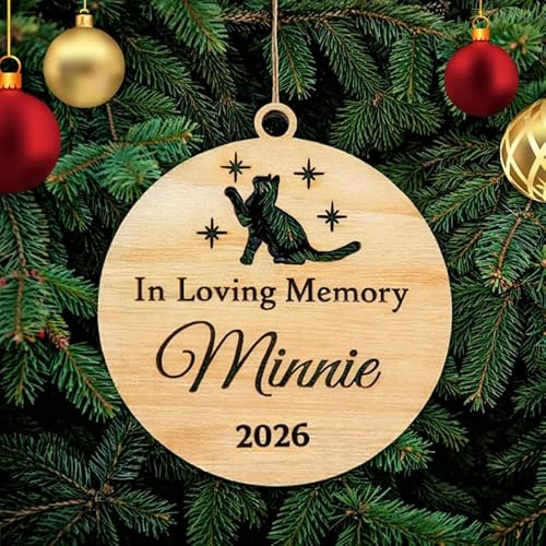 Personalisierte In liebevoller Erinnerung Katze mit Namen Weihnachtsbaumschmuck Katze Weihnachtsdeko Ornament aus Holz Weihnachtsbaum Deko