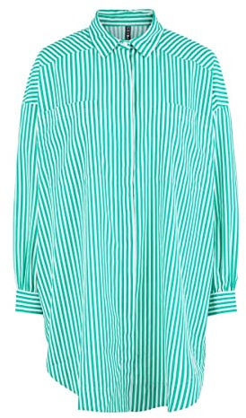 PIECES Dam PCFILLU LS oversized skjorta D2D blus, ljus vit/ränder: enkel grön, S