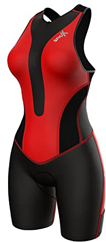 Sparx Women Triathlon Suit Tri Short Racing Cycling Swim Run (Large, Black/Red)