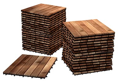 SAM Holzfliese 01, Akazienholz massiv + geölt, 44 Fliesen für 4m², 30x30 cm, Bodenbelag mit Drainage, Balkonfliesen/Terrassenfliesen/Klickfliesen
