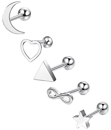 Lieson 5 Stück Nasenpiercing Ring Edelstahl 16G Nasenring Nasenstecker Mond Stern Herz Dreieck Mit Zirkonia Piercing Septum Knorpel Tragus Helix Ohrringe Set