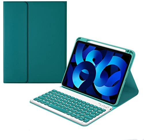 Keyboard Case for iPad 6th 5th Generation iPad Air 2 9.7 Inch Concave Keys - Detachable Bluetooth Color Keyboard Leather Folio Cover (Dark Green)