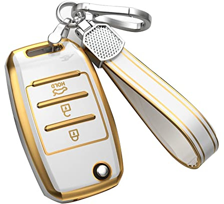 KUNIO Klapp Autoschlüssel Hülle Passt für Kia Rio Sportage Picanto Stonic TPU Schlüsselhülle Schlüsselcover Schlüsselanhänger 3 Tasten Weiß