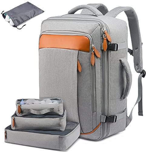 LOVEVOOK Handgepäck Reiserucksack, Erweiterbarer Rucksack Flugzeug, Laptop Travel Backpack für 17 Zoll Damen Herren, Flug Genehmigt Daypack für Reisen Weekender, Grau