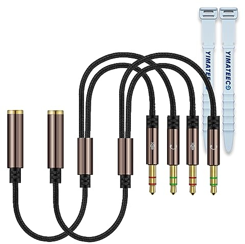 YIMATEECO Kopfhörer Adapter Splitter 3,5mm Buchse auf Doppelstecker Headset Stereo Aux Y Splitter Kabel Mikrofon für PS4, Gaming, Headset, PC, Xbox One, Laptop(1 Buchse auf 2X Stecker, 2 Stü)
