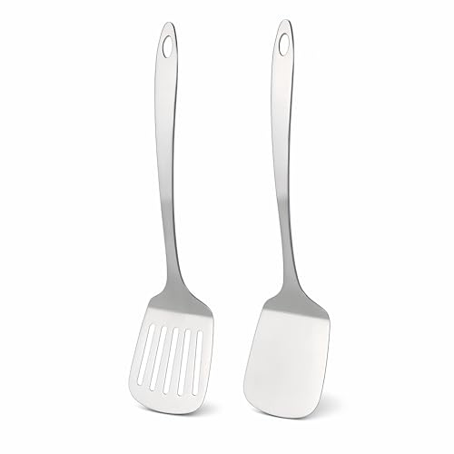 IMEEA Stainless Steel Spatula Set Metal Spatulas for Kitchen Use Slotted Turner for Cooking, 13.5-Inch