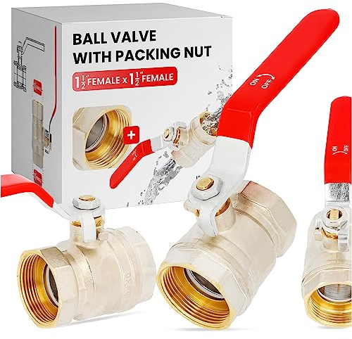 Kugelhahn 1 1/2 IG x 1 1/2 IG Messing DN40 mit Hebelgriff | Kugelventil Absperrventil Absperrhahn Wasserhahn mit Stahlgriff Drossel PTFE Dichtring Stopfbuchse